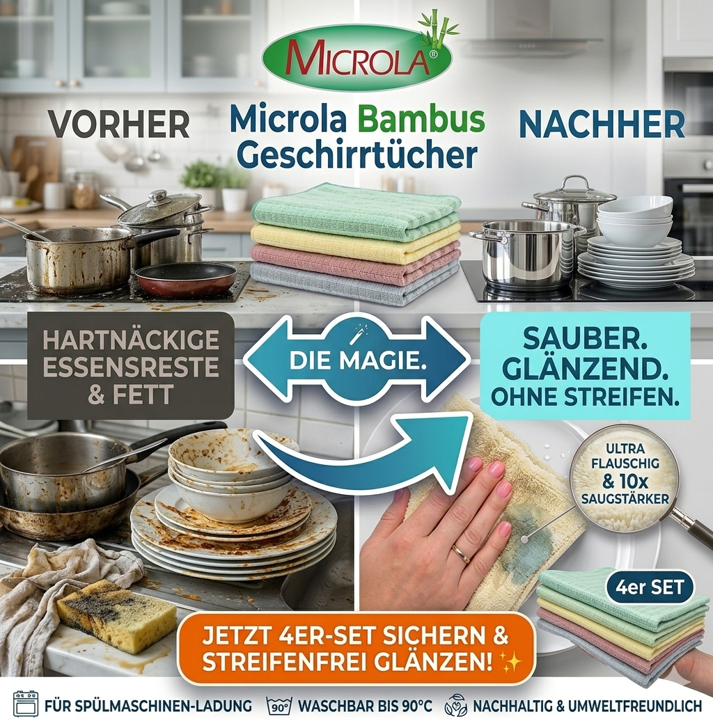 Microla Home-Glanz Set – Bambus-Geschirrtuch, Fenster- & Brillant-Tuch – Microla Magic