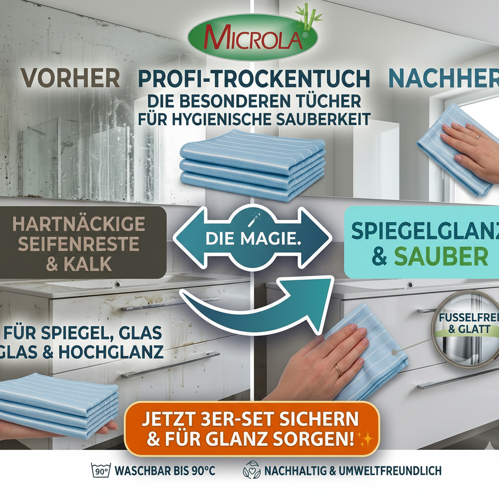 Bambus Brillant Trockentuch 3er-Set – Streifenfreier Hochglanz – Microla Magic
