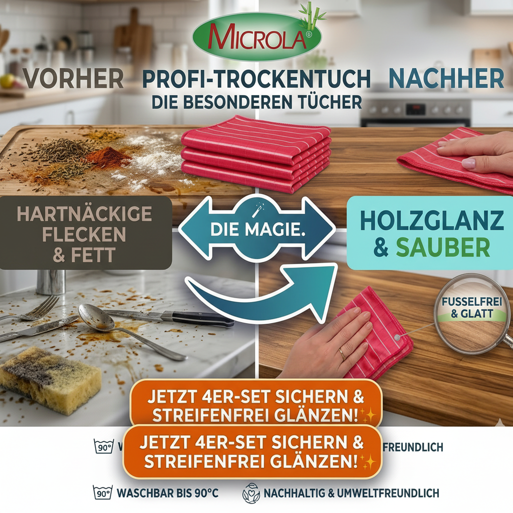 Bambus Brillant Trockentuch 3er-Set – Streifenfreier Hochglanz – Microla Magic