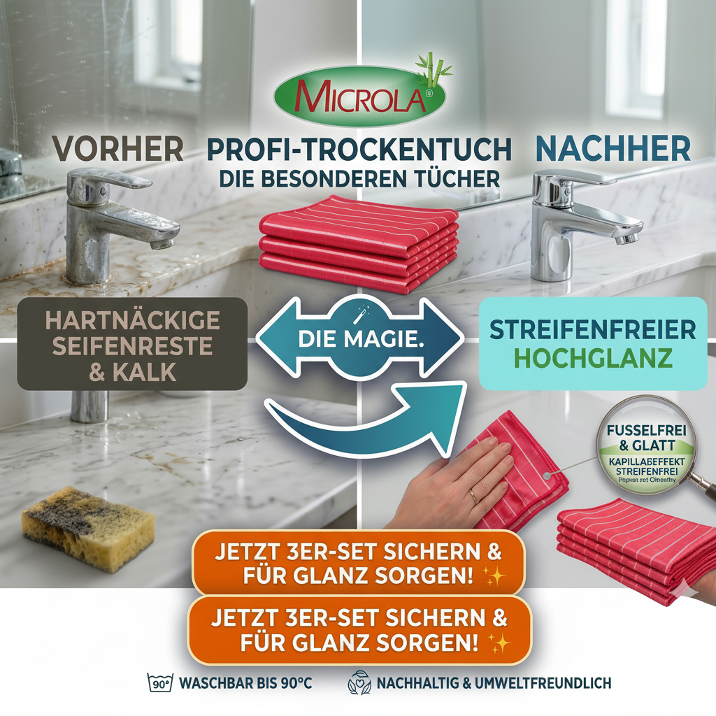 Bambus Brillant Trockentuch 3er-Set – Streifenfreier Hochglanz – Microla Magic